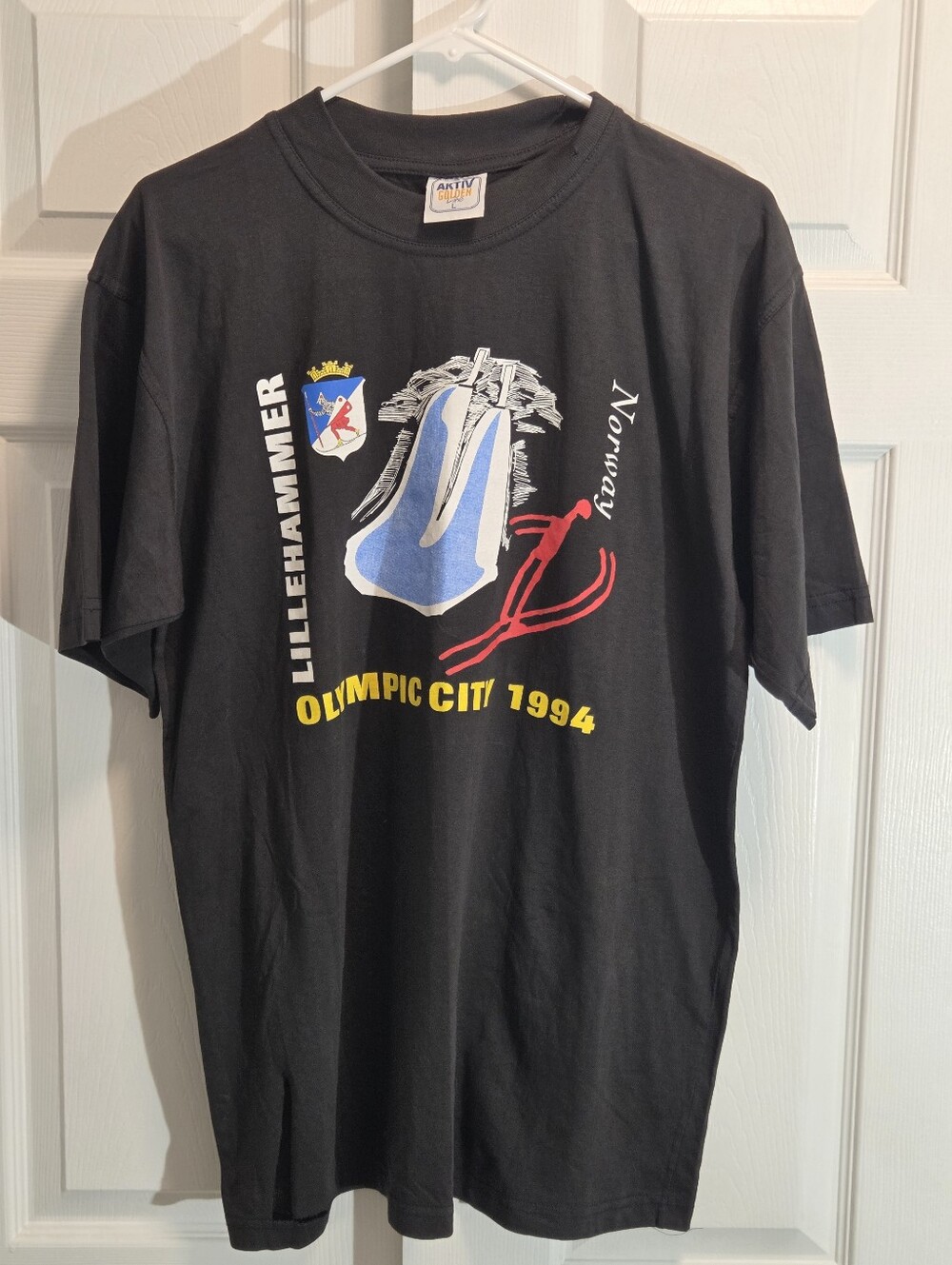Vintage Lillehammer Norway 1994 Olympic City Graphic T‑Shirt Size Large - FLAWED